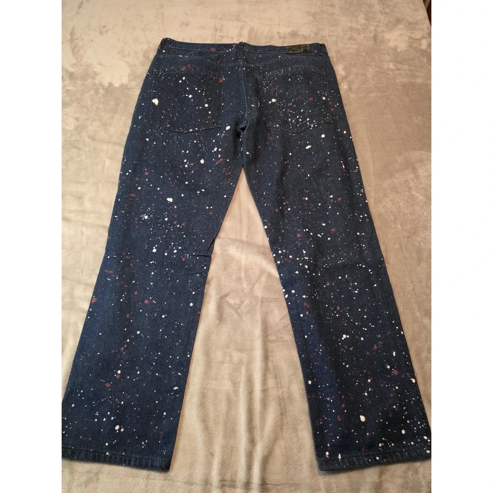 Diamond Stash Jeans Men's 40x32 Blue Paint Splatter Straight Leg Denim